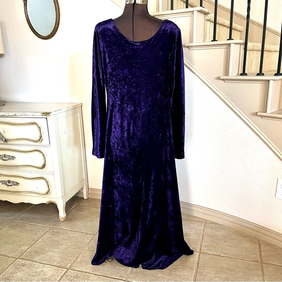 Vtg 90s All That Jazz Sz L Crushed Velvet Maxi Dress Witchy Grunge Purple Gothic - Picture 5 of 9